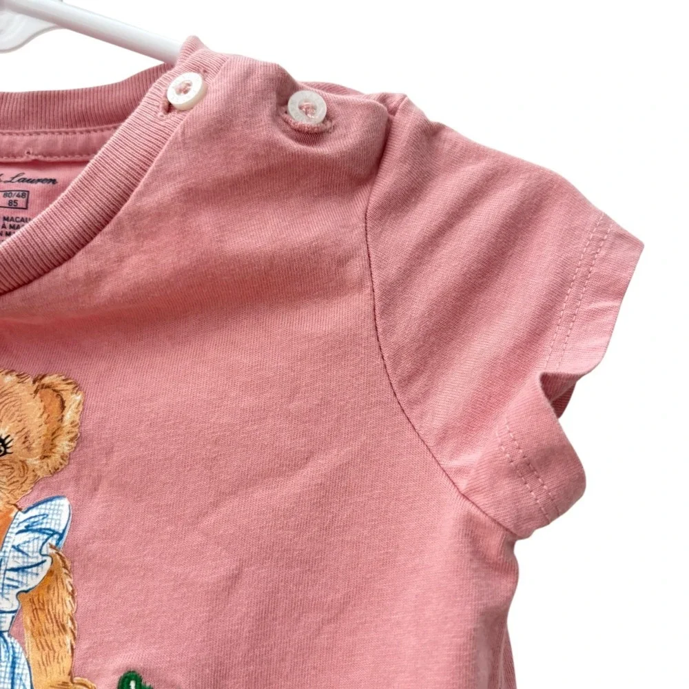 Ralph Lauren Polo Bear Pink‎ Cotton Ruffle Hem Dress Baby Girl 18M